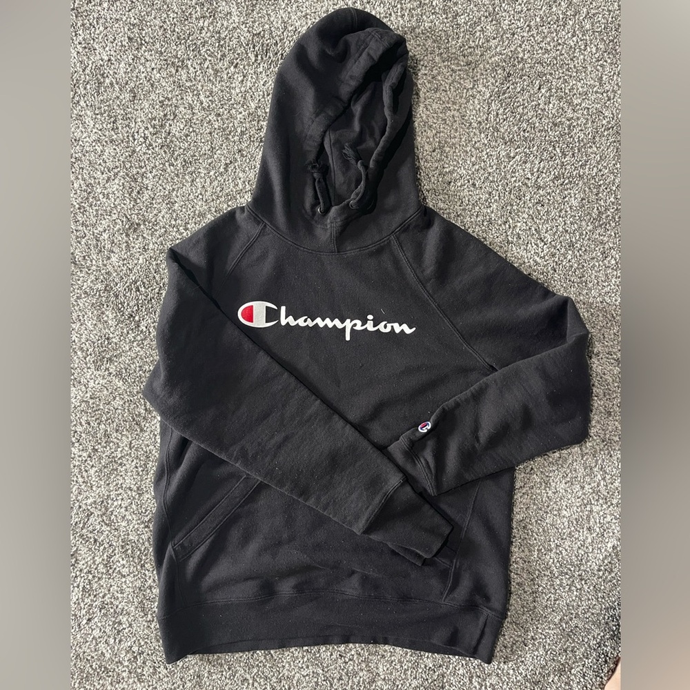 Champion Men's Hoodie Script Logo Cotton Jersey Small Black